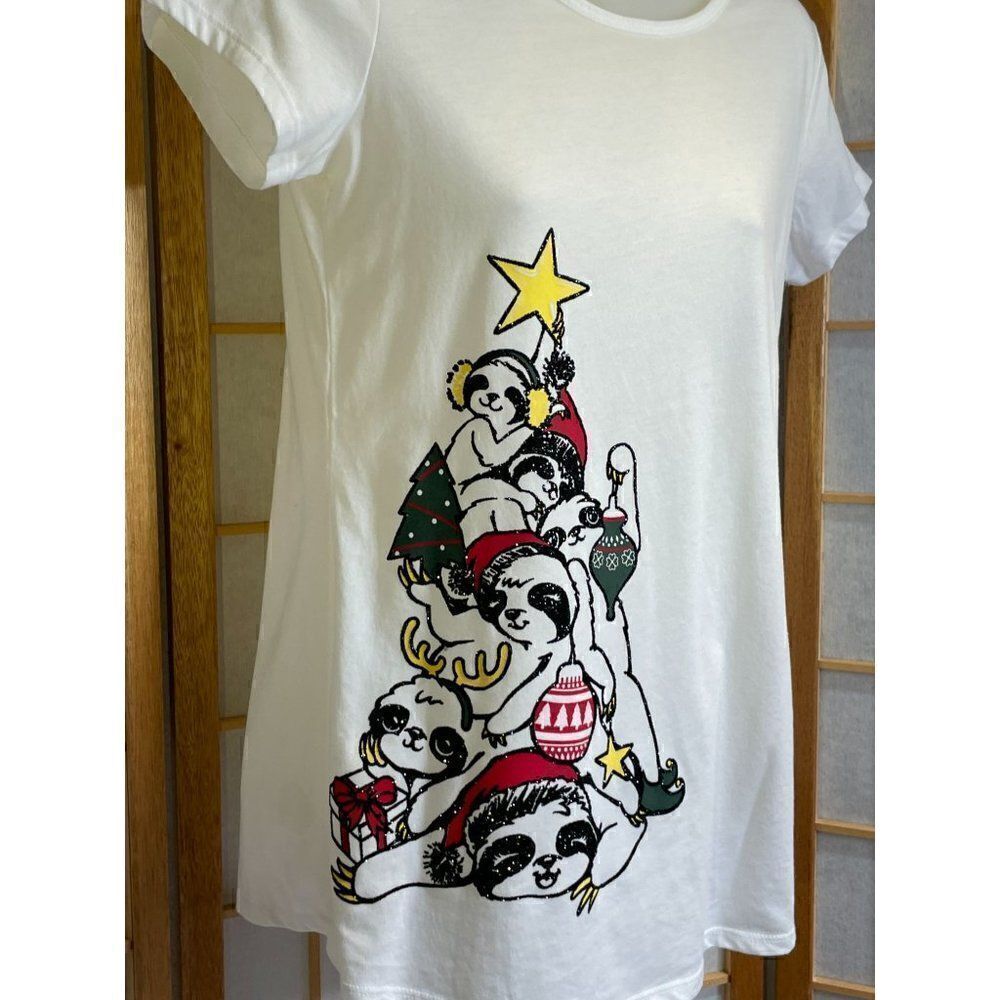 Justice Sz 14/16 Christmas Sloth Graphic Tee Glitter NWT